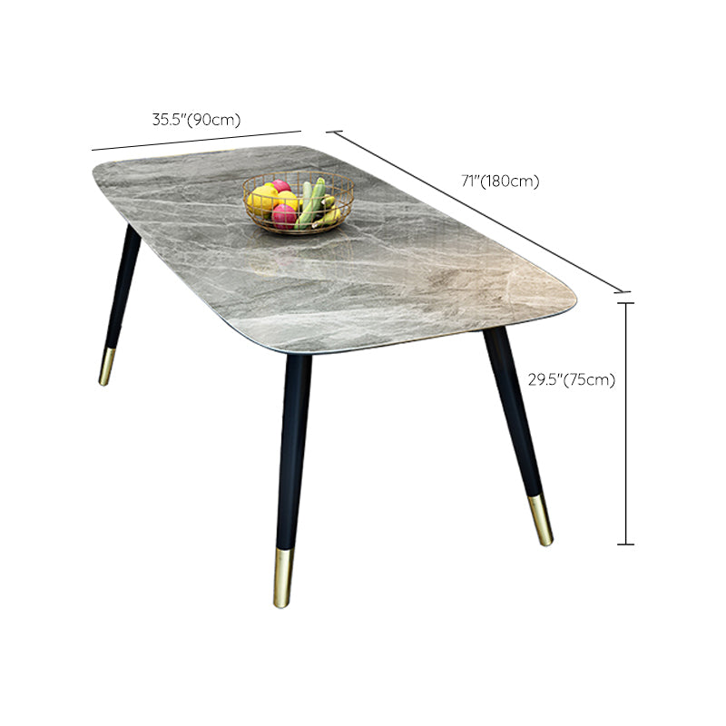 Modern Sintered Stone Dining Table in Grey Rectangle Table with Wooden Base