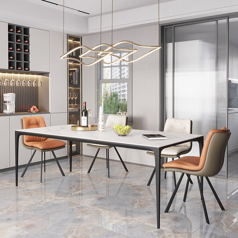 Modern Sintered Stone Dining Table Rectangle Table with Metal Base for Home White 63"L x 31.5"W x 29.5"H Without Chairs Clearhalo 'Dining Tables & Seating' 'Dining Tables' 'dining_table' 'furn' 'furn_dining_table' 'Furniture' 'Kitchen & Dining Furniture' 6347066