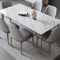 Table rectangulaire Table de salle à manger moderne médiévale en pierre frittée avec base en bois