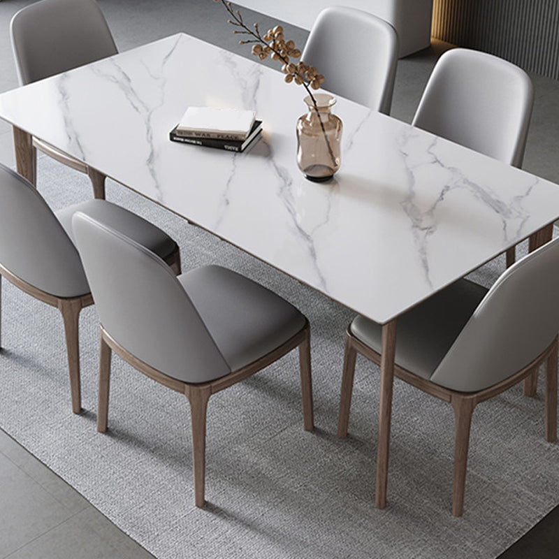 Table rectangulaire Table de salle à manger moderne médiévale en pierre frittée avec base en bois