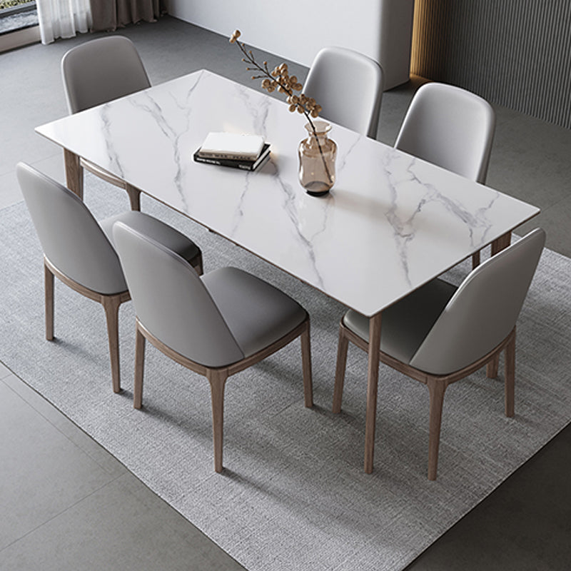 Table rectangulaire Table de salle à manger moderne médiévale en pierre frittée avec base en bois