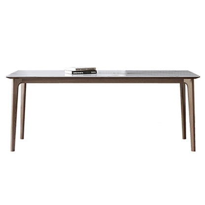 Table rectangulaire Table de salle à manger moderne médiévale en pierre frittée avec base en bois