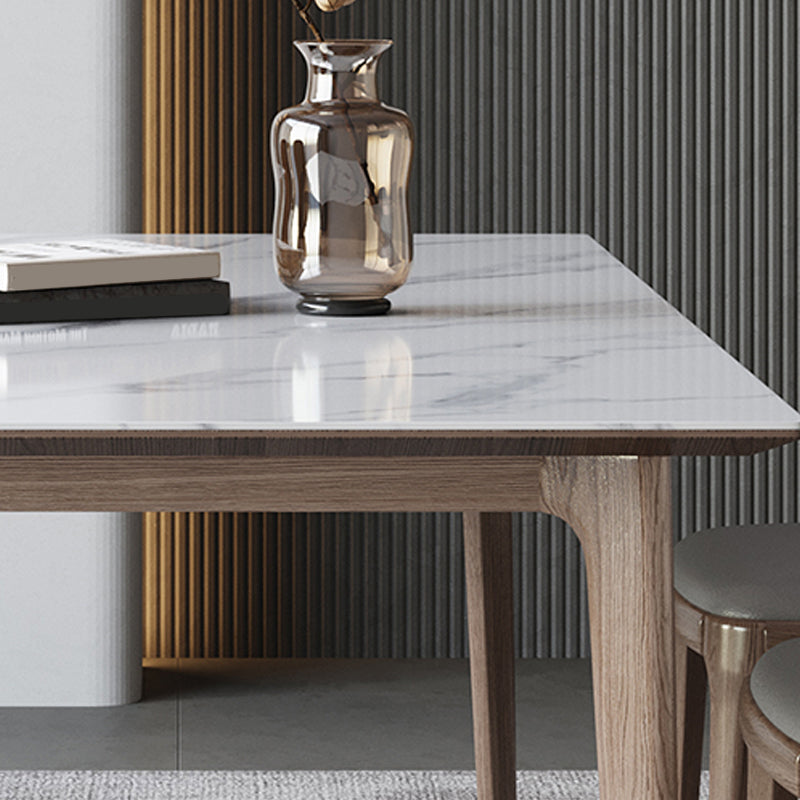 Table rectangulaire Table de salle à manger moderne médiévale en pierre frittée avec base en bois