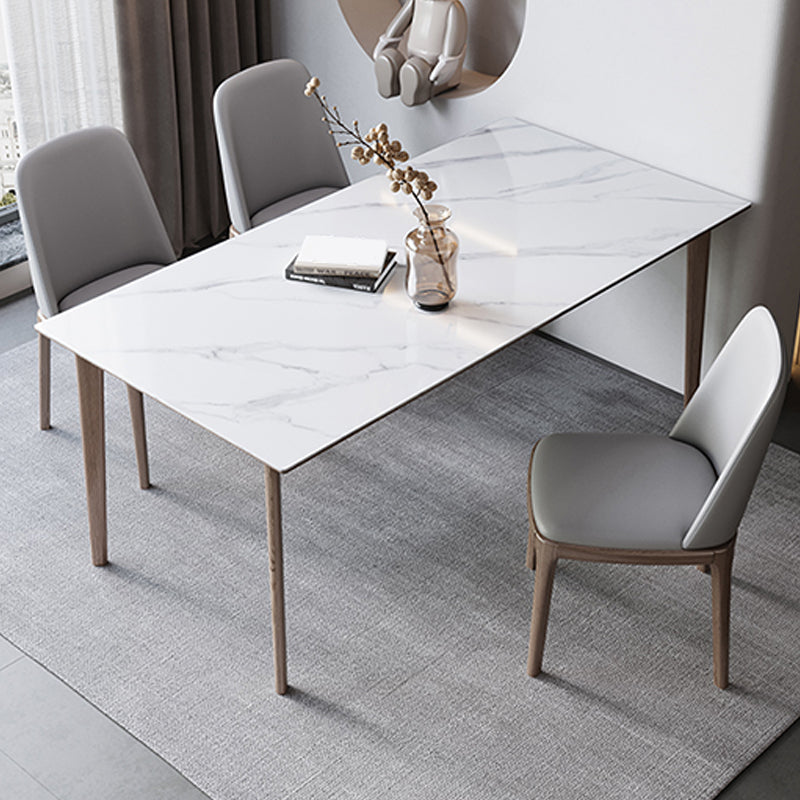 Table rectangulaire Table de salle à manger moderne médiévale en pierre frittée avec base en bois