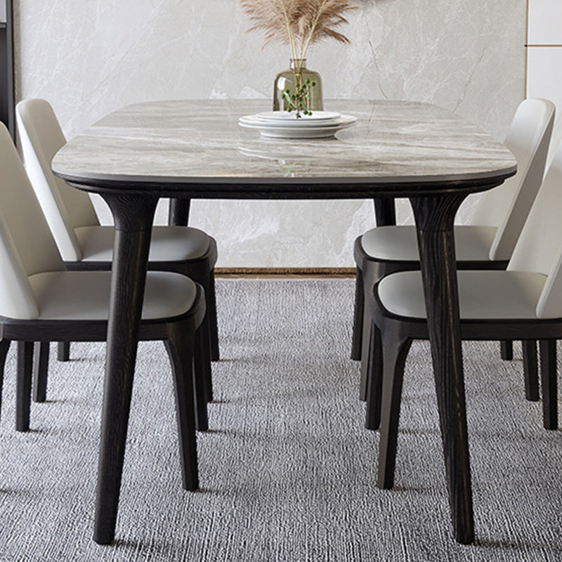 Industrial Sintered Stone Top Dining Table Rectangle Dinette Table with Wooden Base Gray 51.2"L x 27.6"W x 29.5"H Without Chairs Clearhalo 'Dining Tables & Seating' 'Dining Tables' 'dining_table' 'furn' 'furn_dining_table' 'Furniture' 'Kitchen & Dining Furniture' 6347108