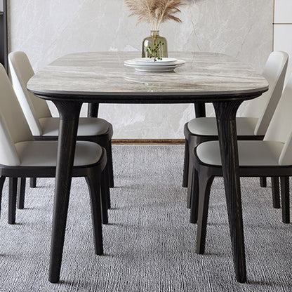 Industrial Sintered Stone Top Dining Table Rectangle Dinette Table with Wooden Base Gray 51.2"L x 27.6"W x 29.5"H Without Chairs Clearhalo 'Dining Tables & Seating' 'Dining Tables' 'dining_table' 'furn' 'furn_dining_table' 'Furniture' 'Kitchen & Dining Furniture' 6347108