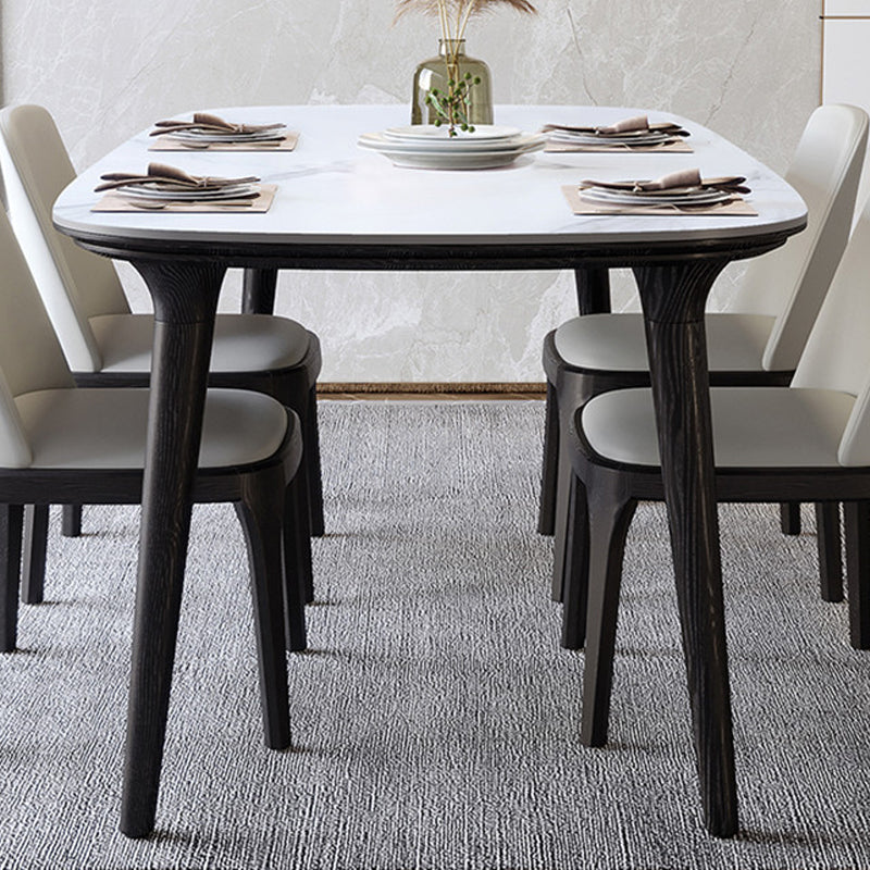 Industrial Sintered Stone Top Dining Table Rectangle Dinette Table with Wooden Base White Without Chairs Clearhalo 'Dining Tables & Seating' 'Dining Tables' 'dining_table' 'furn' 'furn_dining_table' 'Furniture' 'Kitchen & Dining Furniture' 6347109