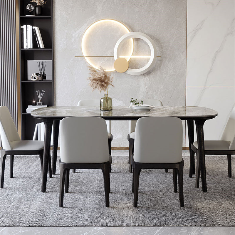 Industrial Sintered Stone Top Dining Table Rectangle Dinette Table with Wooden Base Gray 55.1"L x 31.5"W x 29.5"H Without Chairs Clearhalo 'Dining Tables & Seating' 'Dining Tables' 'dining_table' 'furn' 'furn_dining_table' 'Furniture' 'Kitchen & Dining Furniture' 6347111