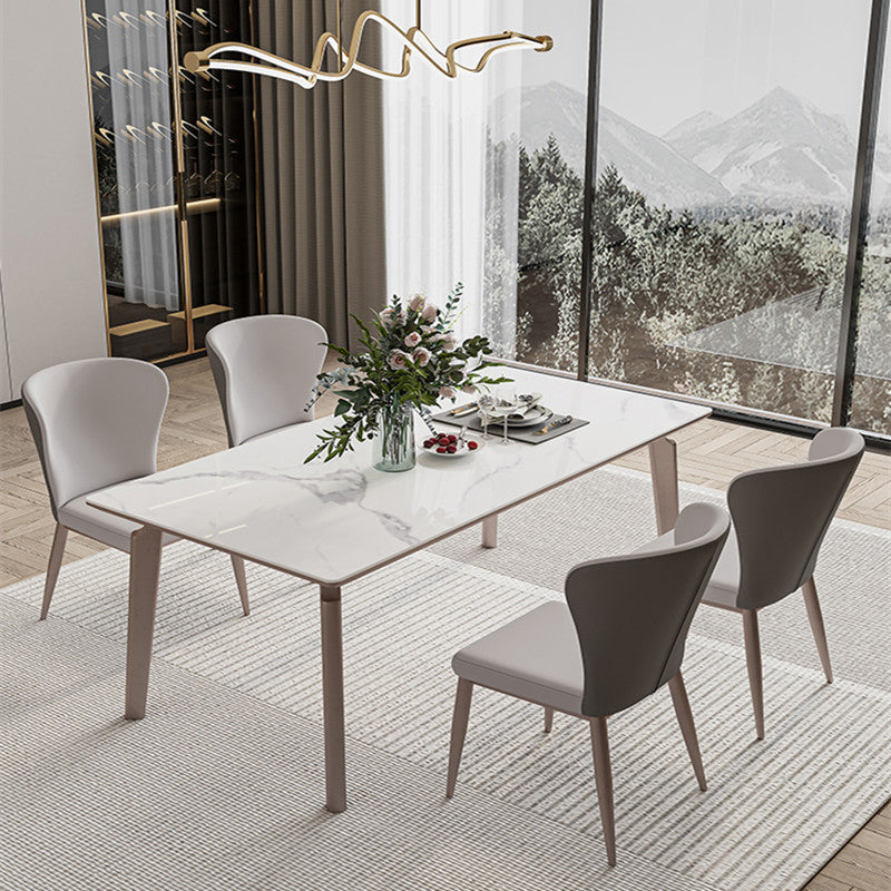 Modern Sintered Stone Top Table Rectangle Table with Metal Base 55.1"L x 31.5"W x 29.5"H Without Chairs Clearhalo 'Dining Tables & Seating' 'Dining Tables' 'dining_table' 'furn' 'furn_dining_table' 'Furniture' 'Kitchen & Dining Furniture' 6347140