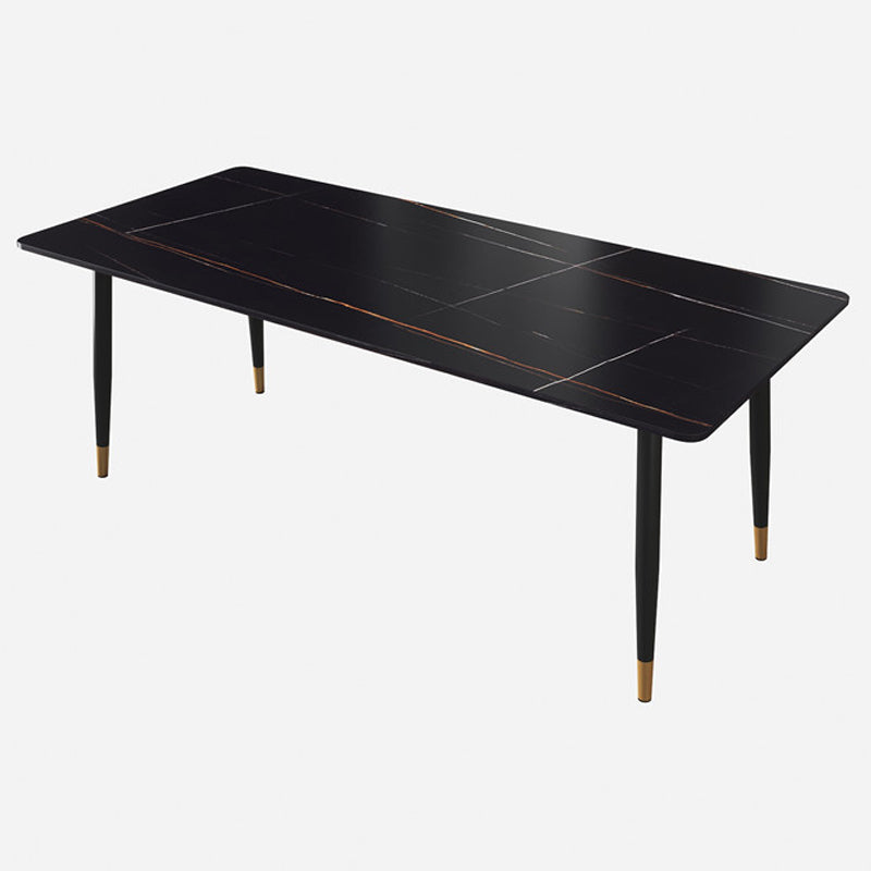 Modern Dining Rectangle Table Sintered Stone Table with Metal Legs for Home Black Without Chairs Clearhalo 'Dining Tables & Seating' 'Dining Tables' 'dining_table' 'furn' 'furn_dining_table' 'Furniture' 'Kitchen & Dining Furniture' 6347153
