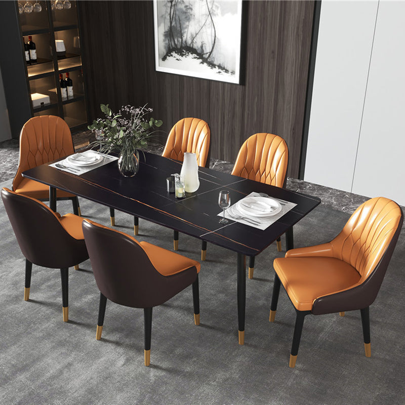 Modern Dining Rectangle Table Sintered Stone Table with Metal Legs for Home Black 70.9"L x 35.4"W x 29.5"H Without Chairs Clearhalo 'Dining Tables & Seating' 'Dining Tables' 'dining_table' 'furn' 'furn_dining_table' 'Furniture' 'Kitchen & Dining Furniture' 6347155