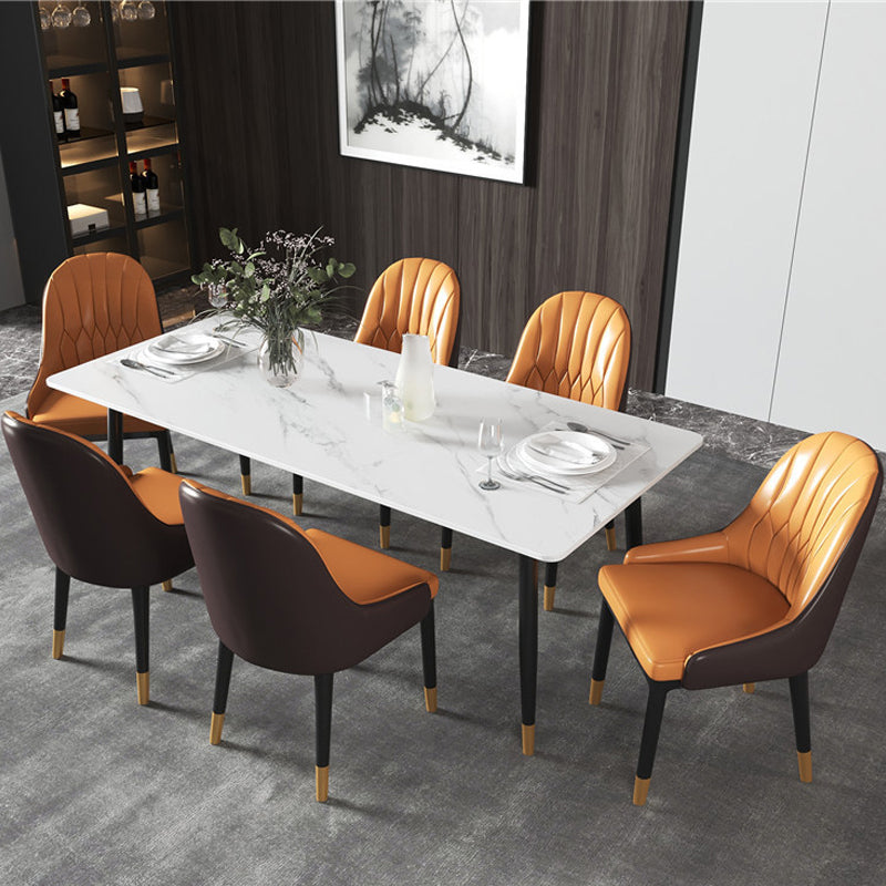 Modern Dining Rectangle Table Sintered Stone Table with Metal Legs for Home White 55.1"L x 31.5"W x 29.5"H Without Chairs Clearhalo 'Dining Tables & Seating' 'Dining Tables' 'dining_table' 'furn' 'furn_dining_table' 'Furniture' 'Kitchen & Dining Furniture' 6347156