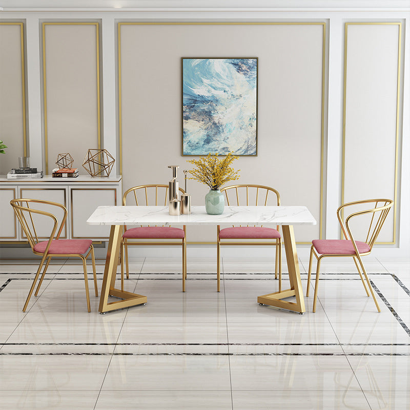 Glam Style Table Faux Marble Rectangle Table with Metal Legs for Home Use 63"L x 27.6"W x 29.5"H Without Chairs Clearhalo 'Dining Tables & Seating' 'Dining Tables' 'dining_table' 'furn' 'furn_dining_table' 'Furniture' 'Kitchen & Dining Furniture' 6347168