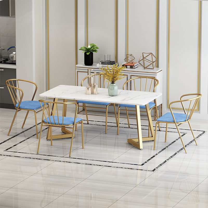 Glam Style Table Faux Marble Rectangle Table with Metal Legs for Home Use 70.9"L x 31.5"W x 29.5"H Without Chairs Clearhalo 'Dining Tables & Seating' 'Dining Tables' 'dining_table' 'furn' 'furn_dining_table' 'Furniture' 'Kitchen & Dining Furniture' 6347170