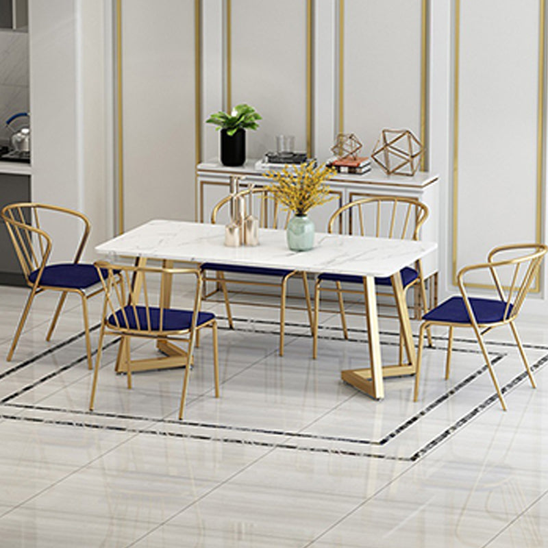 Glam Style Table Faux Marble Rectangle Table with Metal Legs for Home Use Clearhalo 'Dining Tables & Seating' 'Dining Tables' 'dining_table' 'furn' 'furn_dining_table' 'Furniture' 'Kitchen & Dining Furniture' 6347176