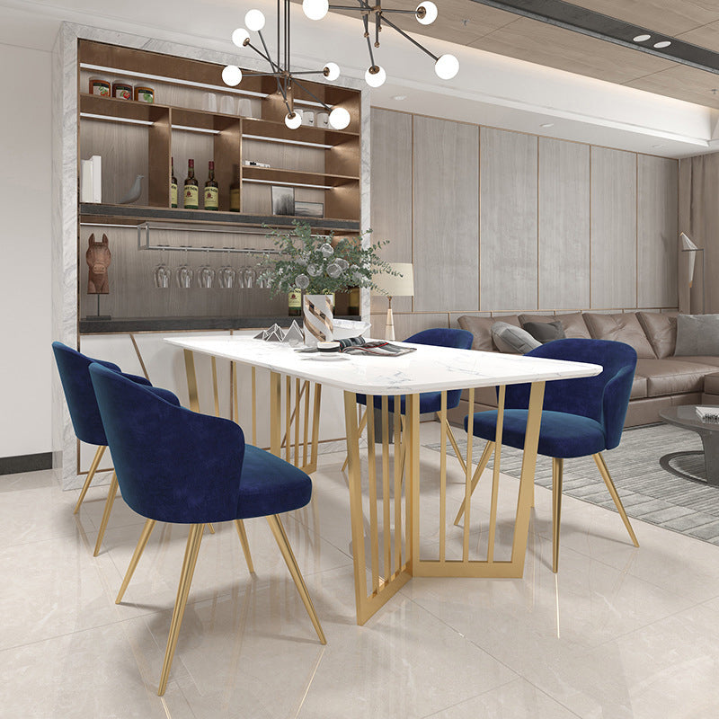 Glam Faux Marble Table Rectangle Table with Metal Legs for Home Use 55.1"L x 27.6"W x 29.5"H Without Chairs Clearhalo 'Dining Tables & Seating' 'Dining Tables' 'dining_table' 'furn' 'furn_dining_table' 'Furniture' 'Kitchen & Dining Furniture' 6347184