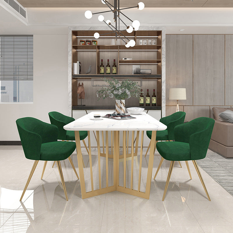 Glam Faux Marble Table Rectangle Table with Metal Legs for Home Use 63"L x 31.5"W x 29.5"H Without Chairs Clearhalo 'Dining Tables & Seating' 'Dining Tables' 'dining_table' 'furn' 'furn_dining_table' 'Furniture' 'Kitchen & Dining Furniture' 6347185