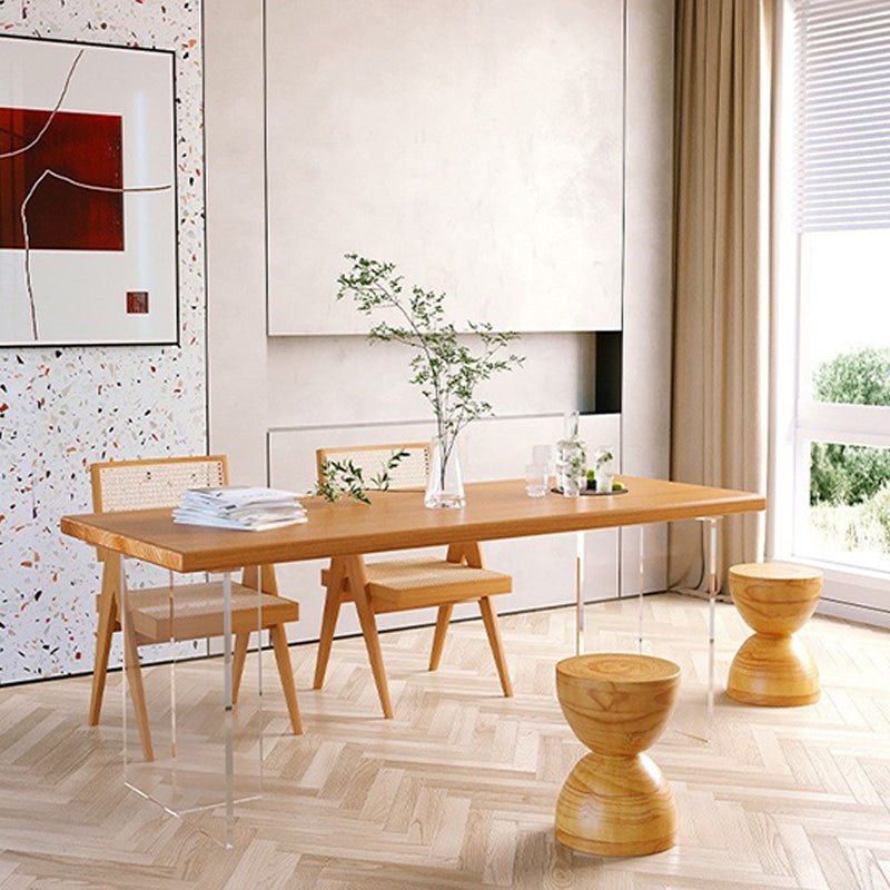 Rectangle Acrylic Base Dining Table Modern Pine Wood Table for Dining Room