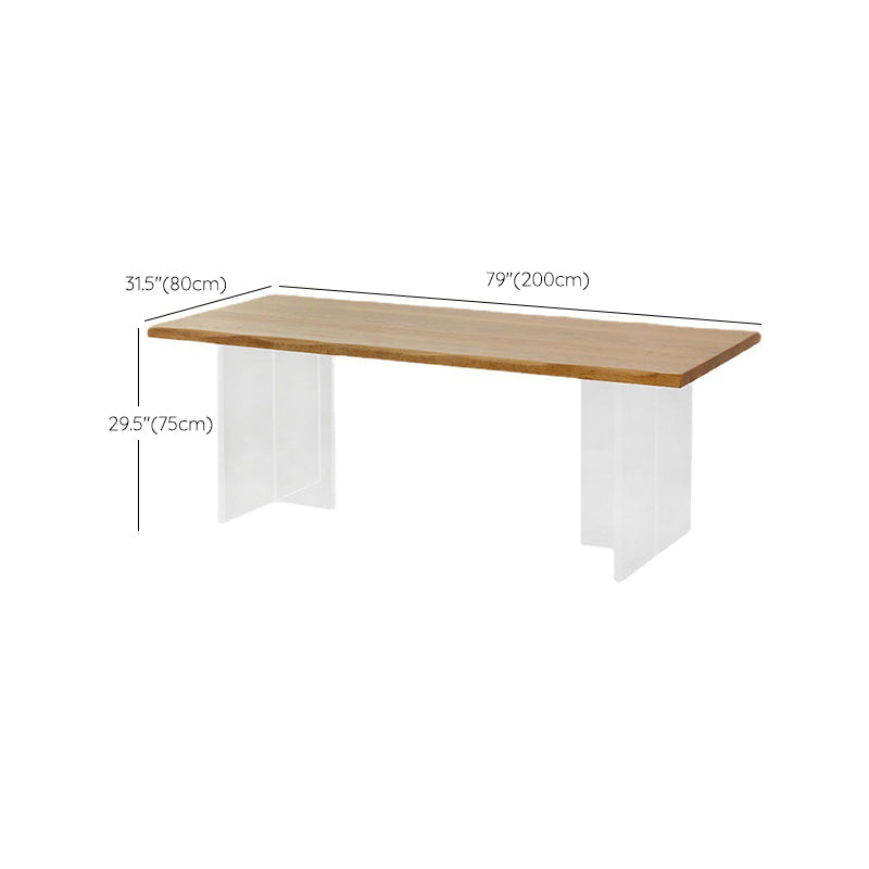 Rectangle Acrylic Base Dining Table Modern Pine Wood Table for Dining Room
