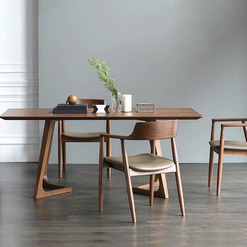 Rectangle Double Base Dining Table Modern Pine Wood Table for Living Room Kitchen