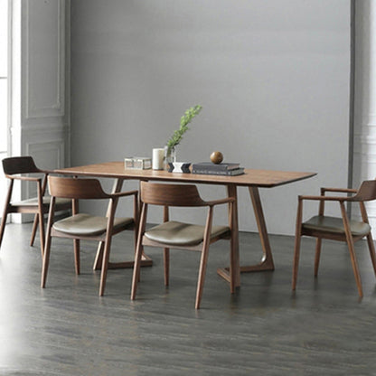 Rectangle Double Base Dining Table Modern Pine Wood Table for Living Room Kitchen