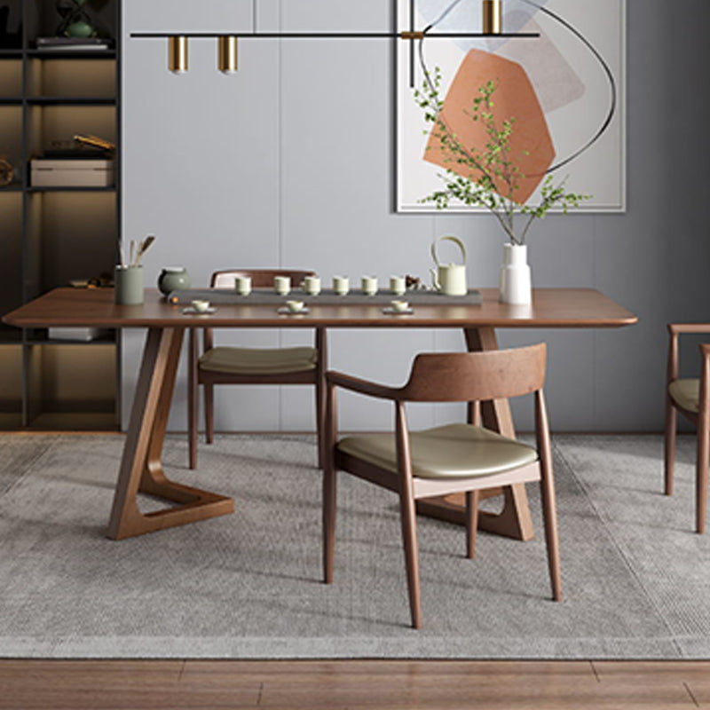 Rectangle Double Base Dining Table Modern Pine Wood Table for Living Room Kitchen
