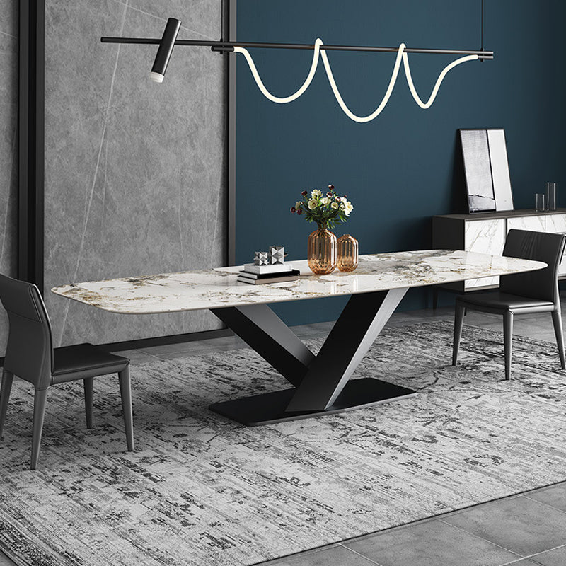Glam Sintered Stone Dining Table Pedestal Base Casual Dining Table for Dining Room