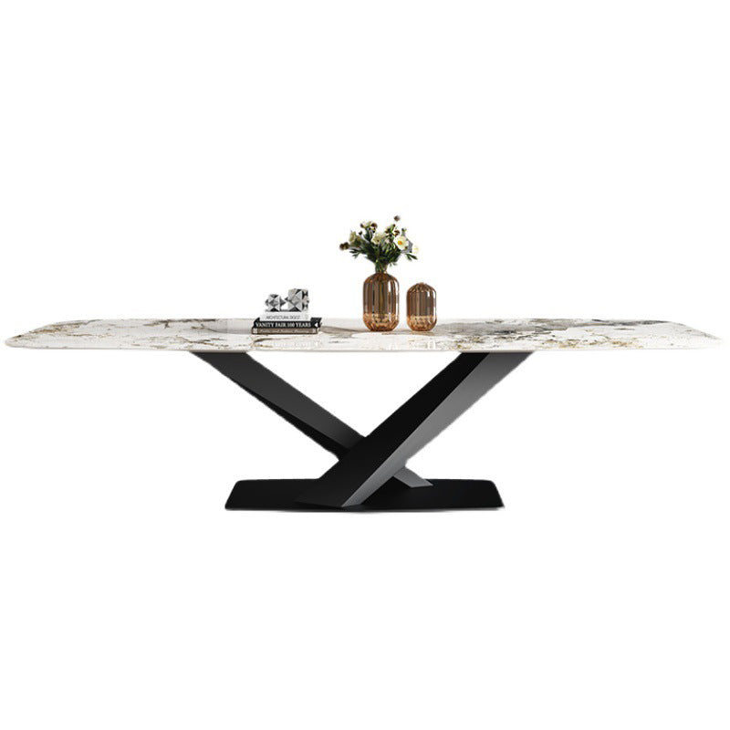 Glam Sintered Stone Dining Table Pedestal Base Casual Dining Table for Dining Room