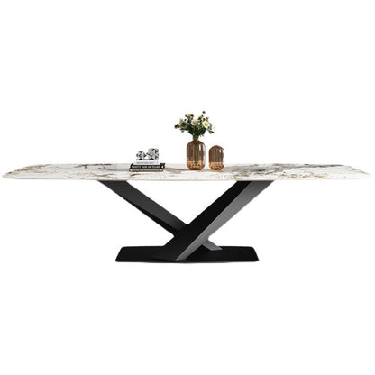 Glam Sintered Stone Dining Table Pedestal Base Casual Dining Table for Dining Room