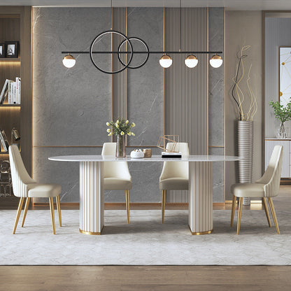 Contemporary Sintered Stone Dining Table Oval Double Pedestal Table for Home Use 55.1"L x 31.5"W x 29.5"H Without Chairs Clearhalo 'Dining Tables & Seating' 'Dining Tables' 'dining_table' 'furn' 'furn_dining_table' 'Furniture' 'Kitchen & Dining Furniture' 6347311