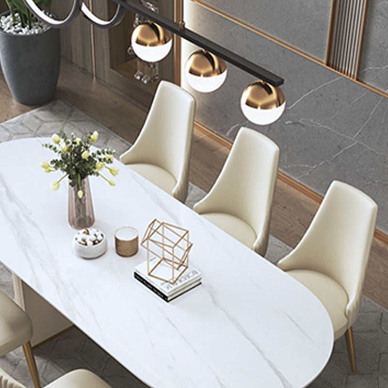 Contemporary Sintered Stone Dining Table Oval Double Pedestal Table for Home Use Clearhalo 'Dining Tables & Seating' 'Dining Tables' 'dining_table' 'furn' 'furn_dining_table' 'Furniture' 'Kitchen & Dining Furniture' 6347317