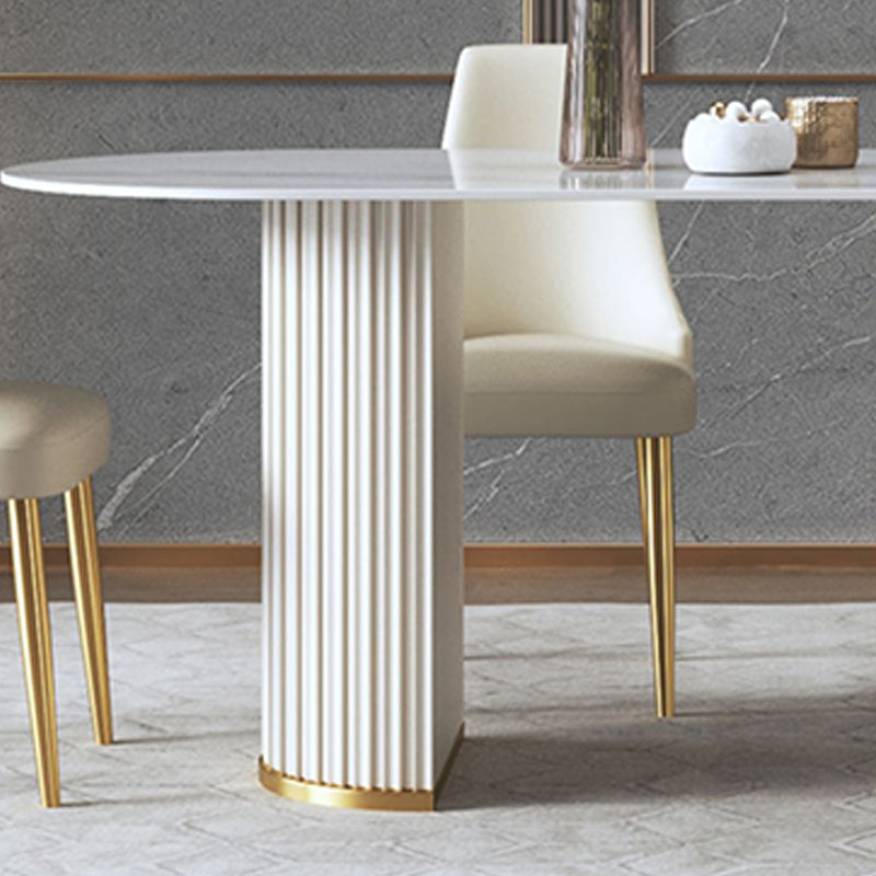 Contemporary Sintered Stone Dining Table Oval Double Pedestal Table for Home Use Clearhalo 'Dining Tables & Seating' 'Dining Tables' 'dining_table' 'furn' 'furn_dining_table' 'Furniture' 'Kitchen & Dining Furniture' 6347318