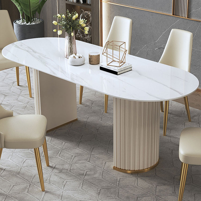 Contemporary Sintered Stone Dining Table Oval Double Pedestal Table for Home Use Clearhalo 'Dining Tables & Seating' 'Dining Tables' 'dining_table' 'furn' 'furn_dining_table' 'Furniture' 'Kitchen & Dining Furniture' 6347320