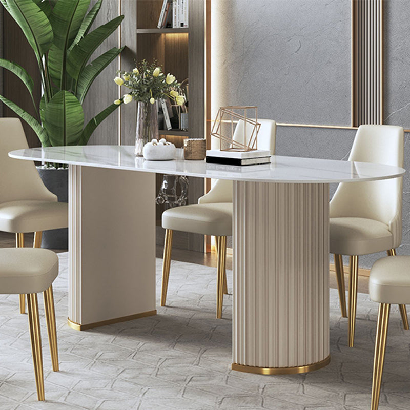 Contemporary Sintered Stone Dining Table Oval Double Pedestal Table for Home Use Clearhalo 'Dining Tables & Seating' 'Dining Tables' 'dining_table' 'furn' 'furn_dining_table' 'Furniture' 'Kitchen & Dining Furniture' 6347321