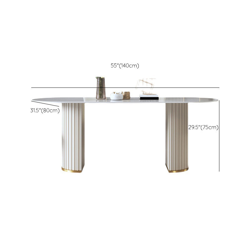 Contemporary Sintered Stone Dining Table Oval Double Pedestal Table for Home Use Clearhalo 'Dining Tables & Seating' 'Dining Tables' 'dining_table' 'furn' 'furn_dining_table' 'Furniture' 'Kitchen & Dining Furniture' 6347322