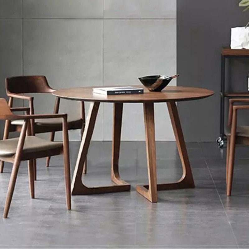 Round Double Base Dining Table Modern Pine Wood Table for Kitchen Dark Walnut 47.2"L x 47.2"W x 29.5"H Without Chairs Clearhalo 'Dining Tables & Seating' 'Dining Tables' 'dining_table' 'furn' 'furn_dining_table' 'Furniture' 'Kitchen & Dining Furniture' 6347357