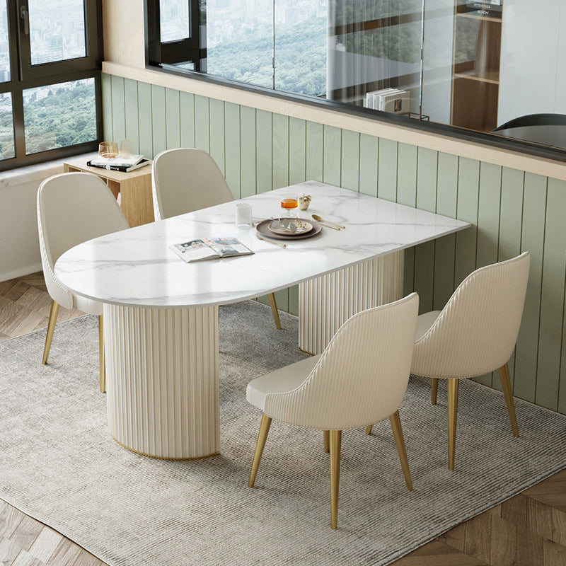 Contemporary Sintered Stone Dining Table Double Pedestal Table for Home Use 55.1"L x 31.5"W x 29.5"H Without Chairs Clearhalo 'Dining Tables & Seating' 'Dining Tables' 'dining_table' 'furn' 'furn_dining_table' 'Furniture' 'Kitchen & Dining Furniture' 6347369