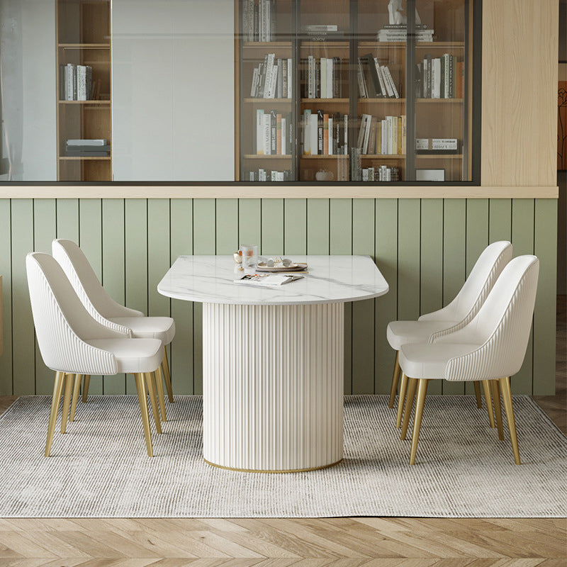 Contemporary Sintered Stone Dining Table Double Pedestal Table for Home Use Clearhalo 'Dining Tables & Seating' 'Dining Tables' 'dining_table' 'furn' 'furn_dining_table' 'Furniture' 'Kitchen & Dining Furniture' 6347370