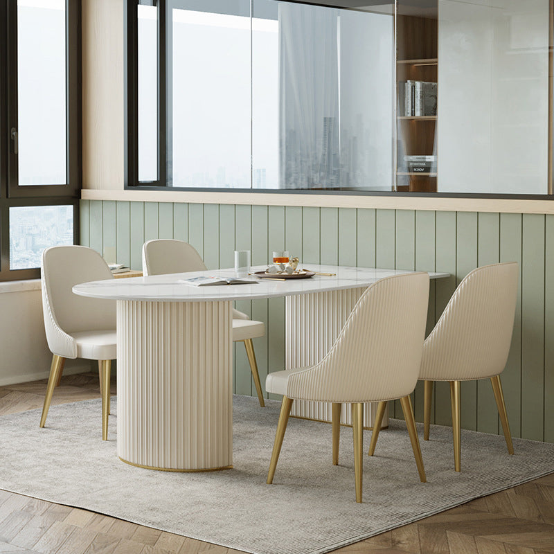Contemporary Sintered Stone Dining Table Double Pedestal Table for Home Use 63"L x 31.5"W x 29.5"H Without Chairs Clearhalo 'Dining Tables & Seating' 'Dining Tables' 'dining_table' 'furn' 'furn_dining_table' 'Furniture' 'Kitchen & Dining Furniture' 6347372