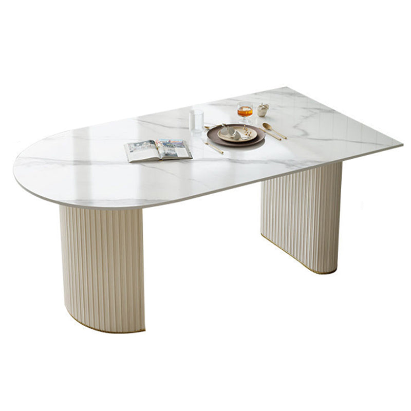 Contemporary Sintered Stone Dining Table Double Pedestal Table for Home Use Clearhalo 'Dining Tables & Seating' 'Dining Tables' 'dining_table' 'furn' 'furn_dining_table' 'Furniture' 'Kitchen & Dining Furniture' 6347373