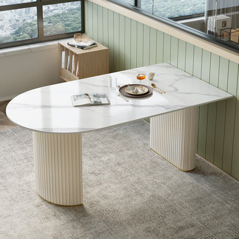 Contemporary Sintered Stone Dining Table Double Pedestal Table for Home Use Clearhalo 'Dining Tables & Seating' 'Dining Tables' 'dining_table' 'furn' 'furn_dining_table' 'Furniture' 'Kitchen & Dining Furniture' 6347376