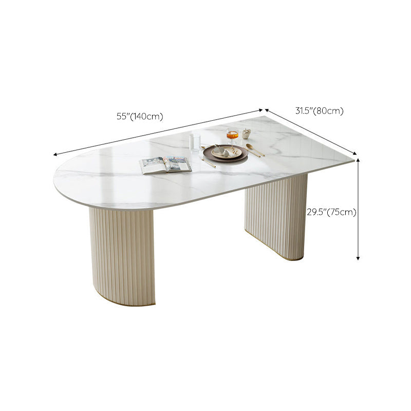 Contemporary Sintered Stone Dining Table Double Pedestal Table for Home Use Clearhalo 'Dining Tables & Seating' 'Dining Tables' 'dining_table' 'furn' 'furn_dining_table' 'Furniture' 'Kitchen & Dining Furniture' 6347379