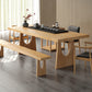 Glam Style Dining Wooden Table Rectangle Table with Wooden Legs for Home Use