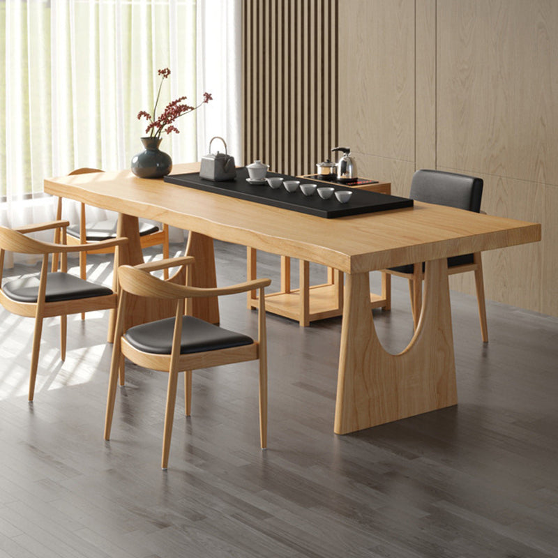 Glam Style Dining Wooden Table Rectangle Table with Wooden Legs for Home Use