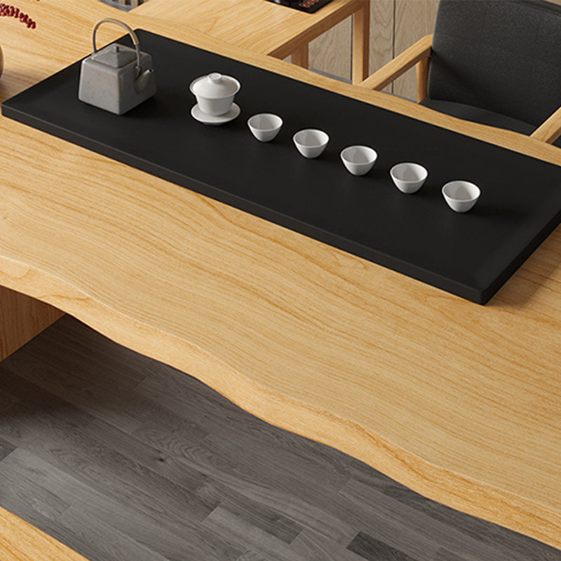 Glam Style Dining Wooden Table Rectangle Table with Wooden Legs for Home Use