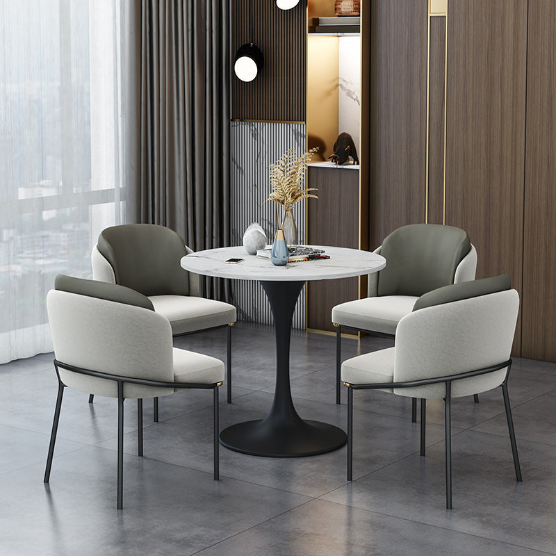 Round Pedestal Base Dining Table Modern Stone Table for Milk Tea Shop 27.6"L x 27.6"W x 29.5"H Without Chairs Clearhalo 'Dining Tables & Seating' 'Dining Tables' 'dining_table' 'furn' 'furn_dining_table' 'Furniture' 'Kitchen & Dining Furniture' 6347473