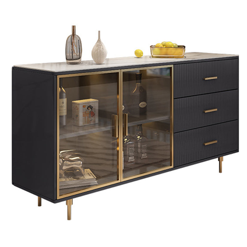 Glam Style Dining Buffet Stone Sideboard with Cabinets and Drawers 59"L x 16"W x 33"H Grey Clearhalo 'buffet_sideboard' 'Buffets & Sideboards' 'furn' 'furn_buffet_sideboard' 'Furniture' 'Kitchen & Dining Furniture' 6347642