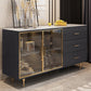 Glam Dining Buffet Stone Sideboard Table with Drawers and Cabinets 59"L x 16"W x 33"H Grey Clearhalo 'buffet_sideboard' 'Buffets & Sideboards' 'furn' 'furn_buffet_sideboard' 'Furniture' 'Kitchen & Dining Furniture' 6347822