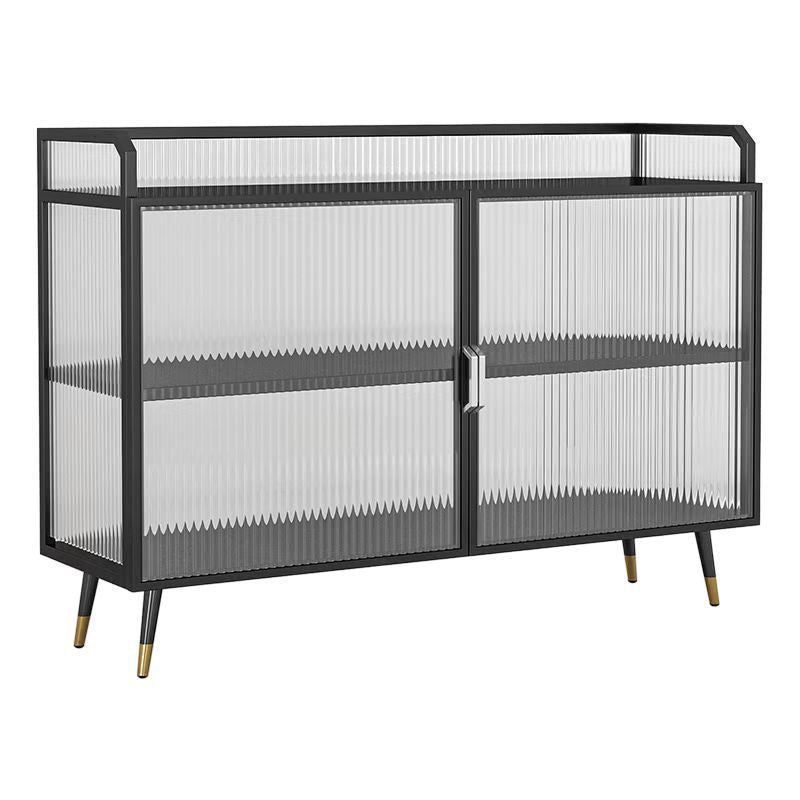 Glam Cabinets Sideboard Buffet Glass Doors Metal Buffet Sideboard 47"L x 14"W x 33"H Clearhalo 'buffet_sideboard' 'Buffets & Sideboards' 'furn' 'furn_buffet_sideboard' 'Furniture' 'Kitchen & Dining Furniture' 6347880