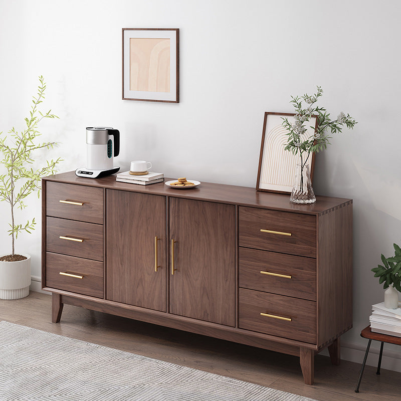 Contemporary Dining Buffet Solid Wood Sideboard Table with Cabinets and Drawers 55"L x 16"W x 33"H Nut-Brown Clearhalo 'buffet_sideboard' 'Buffets & Sideboards' 'furn' 'furn_buffet_sideboard' 'Furniture' 'Kitchen & Dining Furniture' 6348143